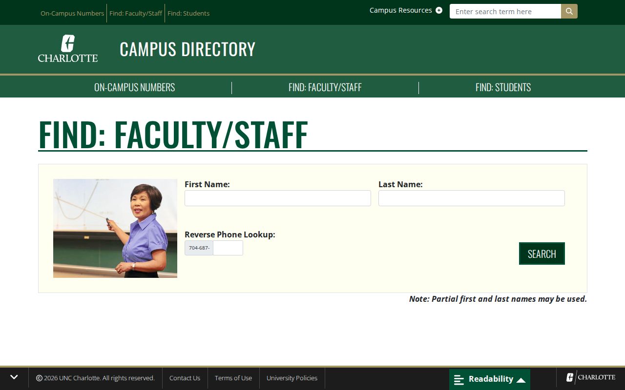 Mecklenburg County people directories UNC Charlotte faculty and staff search