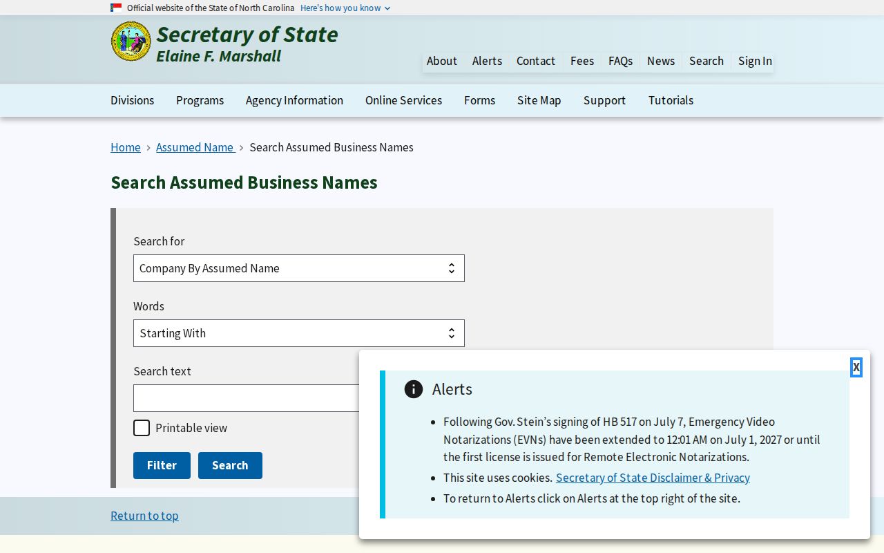 Mecklenburg County public records search for statewide assumed business names