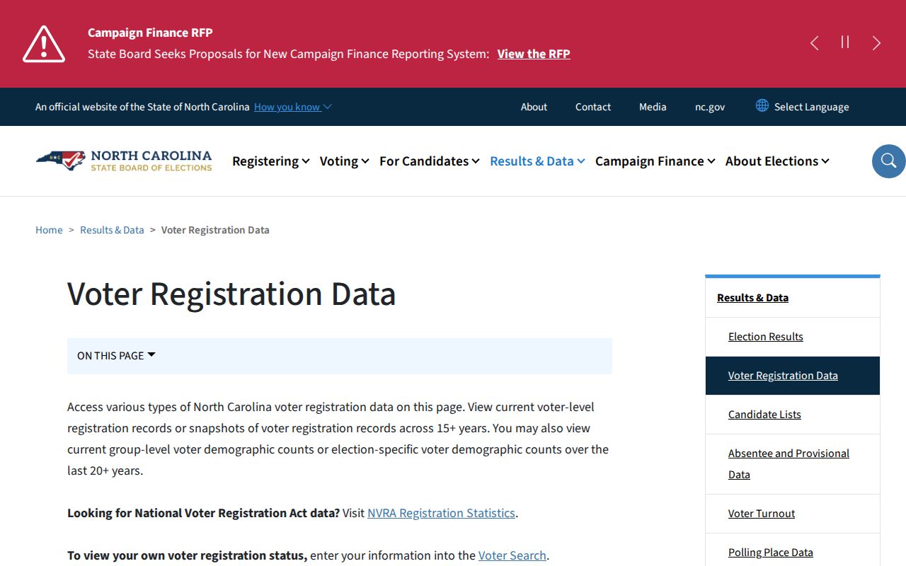 Mecklenburg County voter records weekly file download page
